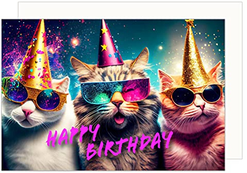 Edition Seidel Carte d'anniversaire de qualité supérieure avec enveloppe. Carte de vœux Happy Birthday pour homme femme garçon fille adolescent motif chat humour (G3504 SW023)