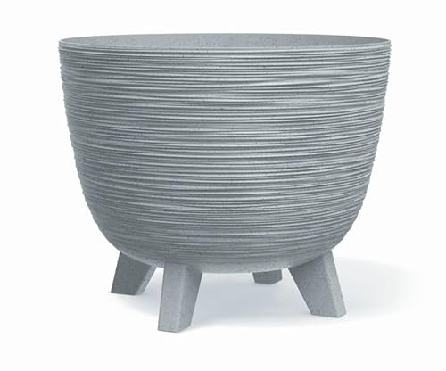 Blumentopf Pflanzschale Blumenkübel mit Füßen Pflanzkübel Übertopf Furu Rund Tannennadeln Pflanztopf 29cm x 24cm Grau