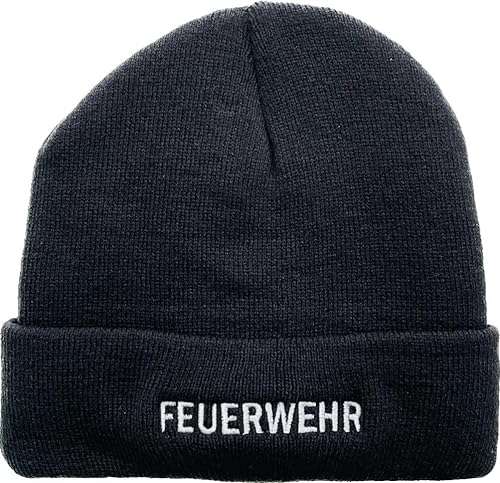 Pudelmütze Black, Feuerwehr Silbergrau eingestickt (3M Thinsulate-atmungsaktiv)