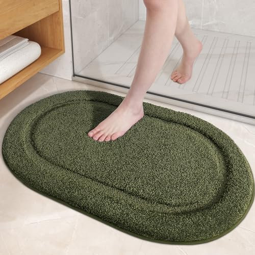 COLOR&GEOMETRY Grün Badteppich rutschfest Waschbar 40x60 cm, Weich Badezimmerteppich Super Saugfähig Badematte rutschfest waschbar Badvorleger für Dusche, Badezimmer, Badewanne, Eitelkeit