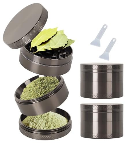 Grinder 2 Set Spezie Macina Tritino 50mm Spezie Grinder in Metallo con Setaccio per Polline, Coperchio Magnetico e Raschietto (colore pistola)