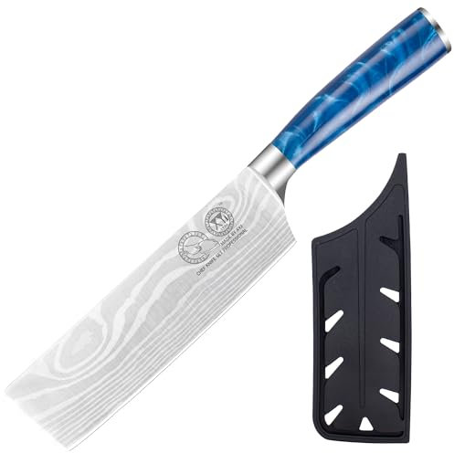 XYJ Kitchen Knife,7 Inch Japanese Nakiri Knife,Meat Cleaver,Ultra Sharp Stainless Steel Blade,Professional Vegetable Knife With Sheath Case,Wood Handle,