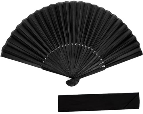 JEYORZY Ventilateur pliable portable en soie noire, éventail à main traditionnel pour mariage, photographie, spectacle, décoration ou cadeau