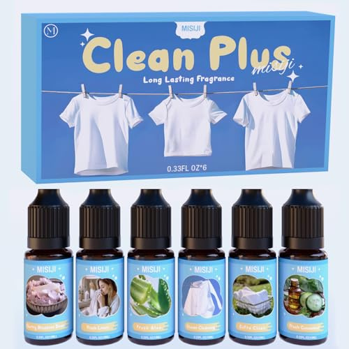 MISIJI Clean Plus Huiles Essentielles, 6x10mL Huile Essentielle Diffuseurs, Humidificateurs,Nettoyage de l'océan, concombre frais, linge aloès frais, extra propre, savon à la fleur de cerisier