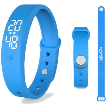AOUZOVLI Vibrationswecker Blau Wecker Armband Vibration,Multifunktions Silent Vibrating Alarm Uhr,Pillenerinnerungen Leise Vibration,Mit Timer und Sechs Alarmen,Wasserdicht für Kinder und Erwachsene