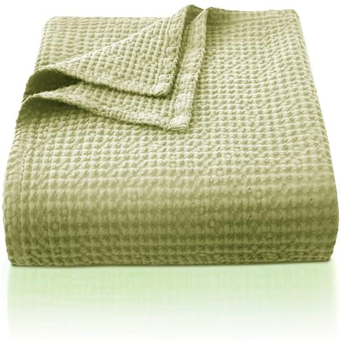 CHUFFED 100% Cotton Waffle Blanket 150x200cm Soft Lightweight Throw Blanket for All Season- Perfect Blanket Layer for Couch Bed Sofa - Elegant Home Decoration - Twin/Double Size-Avocado Green
