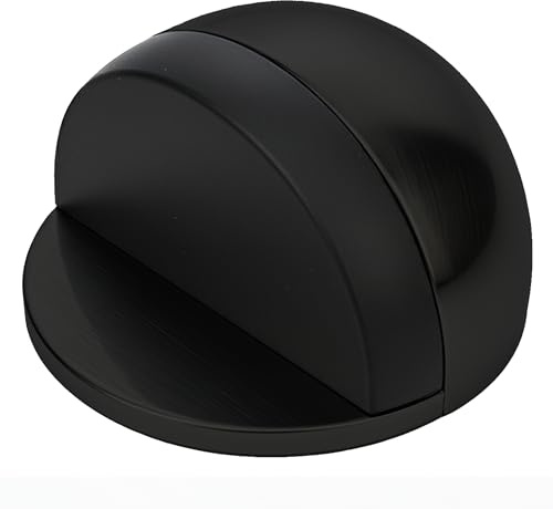 3M Self Adhesive Door Stop, 2-in-1 Installation with Tape or Screws, Floor and Wall Mounted Door Stopper with Noise Dampening Rubber, Door Stoppers (Black, Pack of 1 (Half Moon))