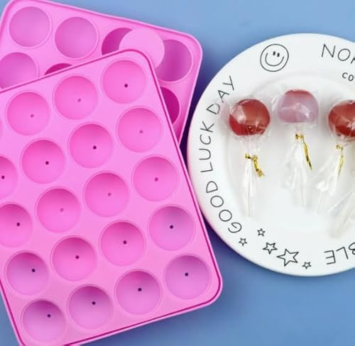 YXHZVON Stampo in silicone per cake pop, 20 cavità, con 100 bastoncini per dolcetti, sacchetti e cravatte, stampi per cioccolatini, caramelle dure, cioccolato, gelatina, lecca-lecca