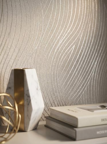 Newroom Carta da Parati Crema a Righe Effetto Legno Soggiorno Elegante