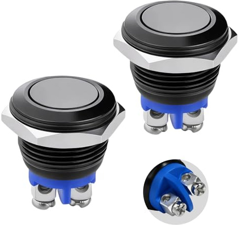 2 interruttori a pressione da 12 V, in metallo, 16 mm, 12 V, impermeabile IP65, autoresettante, interruttore da 16 mm, per auto, barca, elettrodomestici