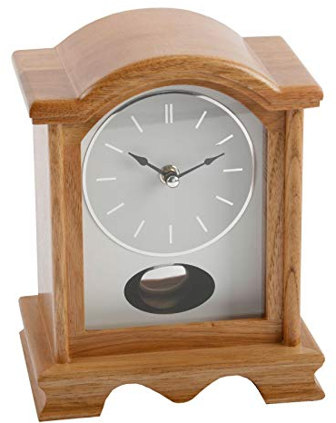 Broken Arch Oak Finish Wooden Mantel Clock with Pendulum