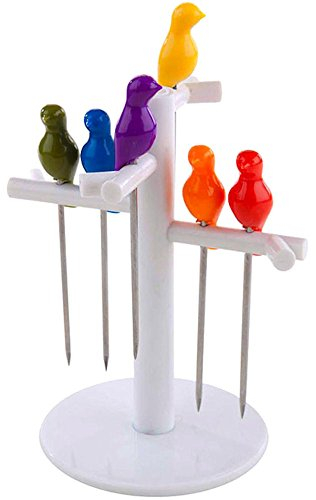 Balvi Pic apéro Birdies Avec 6 pics en métal En forme d'oiseau Socle pour les ranger en forme d'arbre