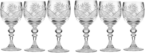 Neman Belarus Crystal Shot Glasses Set of 6 — 2 oz Hand-Cut Lead Crystal Liqueur Glasses with Long Stem — Vintage Mill Design Glassware for Vodka, Tequila, Spirits (WG6701/65)