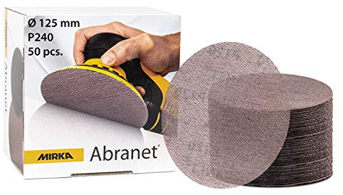 Mirka Abranet Schleifgitter Ø 125mm Klett/Korn P240 / 50 Stk / 5423205025 / Für alle 125mm Exzenterschleifer und Schleifmaschinen geeignet/zum Schleifen von Holz, Spachtel, Lack, Kunststoff