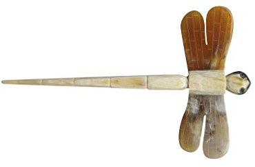 Marycrafts Horquilla Libélula para el Pelo de Cuerno de Búfalo Natural, Palo para Moño Mujer Hecho a Mano