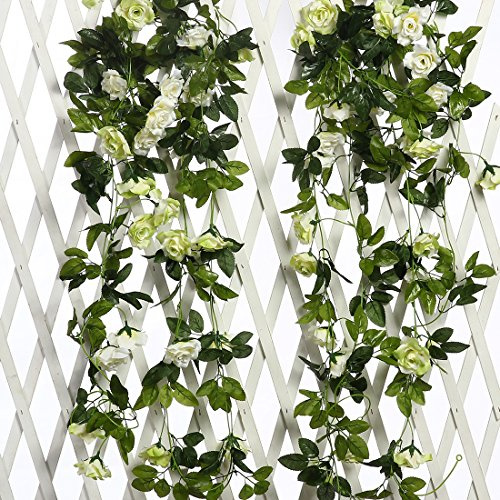 Justtoyou - Guirnalda de rosas artificiales para colgar, tela, Blanco-13, 13 Heads