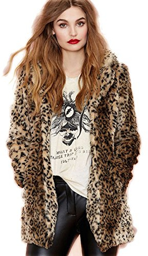 Lily&her friends Abrigo de piel sintética con estampado de leopardo para mujer, cárdigan de solapa con estampado de leopardo de invierno, abrigo de pelo de piel sintética de manga larga, chaqueta