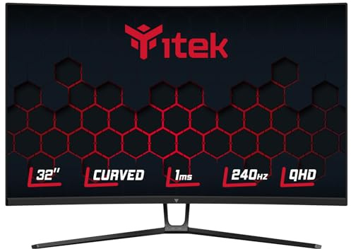 Itek monitor GGC - 32 Curvo, 2560x1440 QHD, Pannello VA da 240Hz, Risposta 1ms, Collegamenti 2xHDMI e 2xDP, HDR 400, Adapt Sync