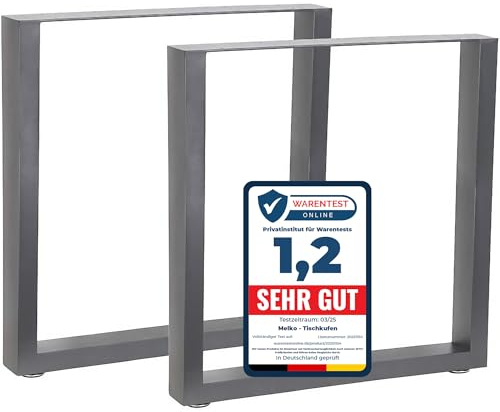 Melko 2er Set Tischbeine aus Stahl 70 x 72 cm Tischkufen Vierkantrohr Tischuntergestell Möbelbeine Esstisch inkl. Bodenschoner