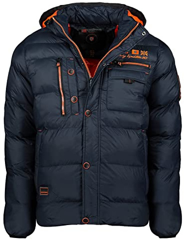 Geographical Norway Chaqueta acolchada de invierno para hombre – Anorak forrada – Chaqueta de exterior para invierno/otoño en paquete con gorro UD, azul marino, M