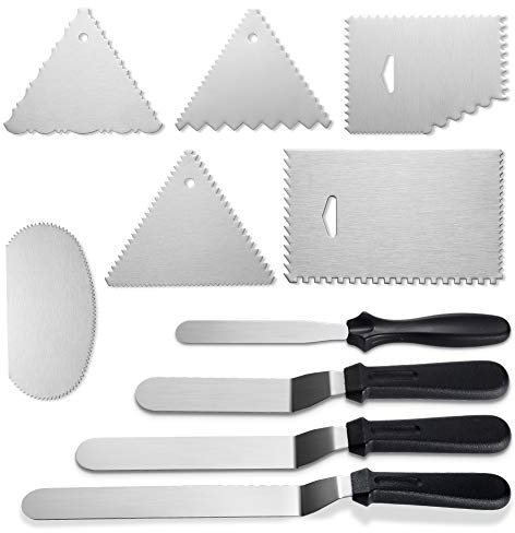 Artscope 4 Winkelpalette Set Edelstahl Streichpaletten Tortenmesser Zuckerguss Streichmesser mit 6 Icing Spatel Smoother Zuckerguss Glatter für Fondant Torte und Kuchen Dekorieren (Set A)