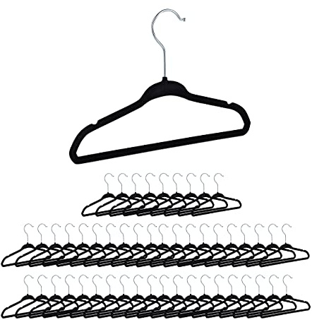 relaxdays Set da 50 Grucce Appendiabiti per Bambini, Stampelle Antiscivolo con Asta, Tacche e Gancio Girevole, Nero