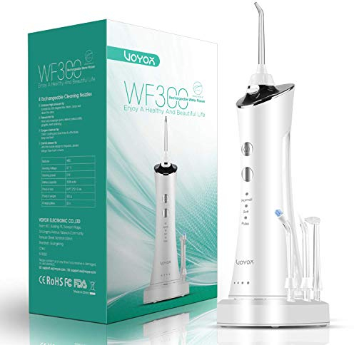 VOYOR-HEALTH Munddusche Kabellos Elektrische Zahnreiniger, 3 Modi Tragbar Wasser Zähne Flosser Wiederaufladbare Zahndusche IPX7 Wasserdicht Munddusche Testsieger für Reinigung auf Reisen WF300 (Weiß)