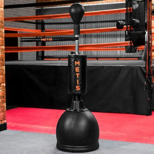 METIS Poire de Vitesse de Boxe 3 en 1 Speed Bag avec Barre Rotative et Sac de Frappe Centrale | Punching Ball Autoportant pour Adultes et Enfants | Speed Sac en Cuir pour la Boxe Anglaise, MMA