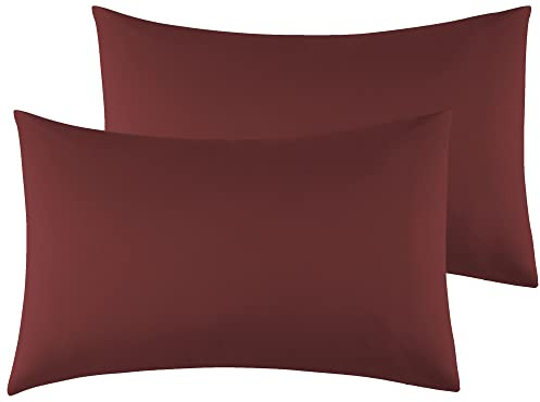 Federe Cuscini Letto Matrimoniale 50 x 80 cm,Coppia Federe in Microfibra Chiusura a Busta - Bordeaux