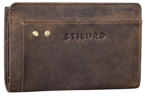 STILORD 'Malio' Borsellino Portachiavi in Pelle Vintage Portafoglio Uomo con Astuccio per Chiavi Slim Wallet con Anelli per Chiavi Porta Carte Anti RFID Cuoio Genuino, Colore:marrone medio