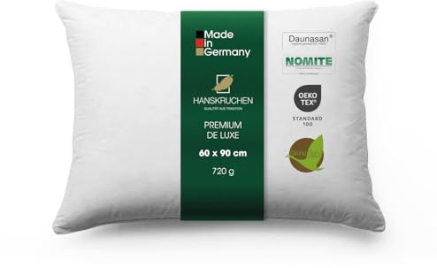 HANSKRUCHEN Premium de Luxe cuscino in piuma d'oca 60x90 cm - Cuscino in piuma d'oca Made in Germany in 100% cotone - Cuscino in piuma d'oca a 3 camere per chi soffre di allergie