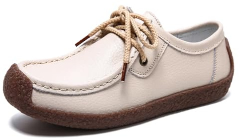 Sunporx Mocassins en Cuir à Lacets pour Femmes Chaussures de Conduite en Cuir Oxfords Antidérapants et Confortables