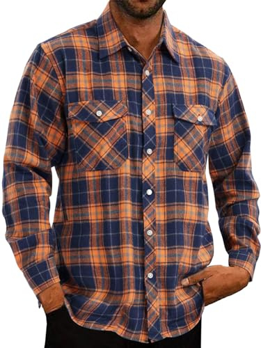 Halfword Camicia Flanella Uomo Quadri Camicia Casual Maniche Lunghe Pile dalla Cotone Loose Fit