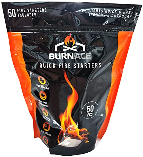 BURNACE 50 Fire Lighters Fire Starter Sachets - 50 Camping Firelighter Pack - Fireplace's, Stoves or BBQ's
