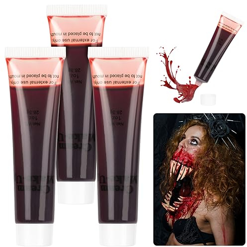 Aomig Special FX Pro Fake Blood Horror Make up for Vampire, Faux Sang Halloween, 3x Spray de Faux Sang(28ml) pour Effets spéciaux Réaliste, Film, Théâpre, Farces