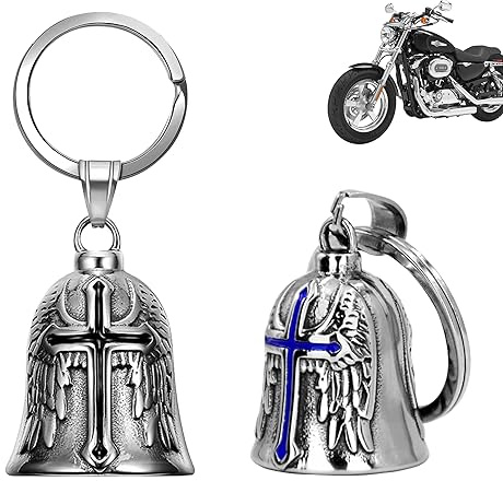 XNZMYN 2 Piezas Llavero Moto Campana Guardiana | Personalizado | Anillo Colgante | Motocicletas, Vehículos Eléctricos, Bicicletas, Coches | Amuleto de Protección y Buena Suerte (Negro+Azul)