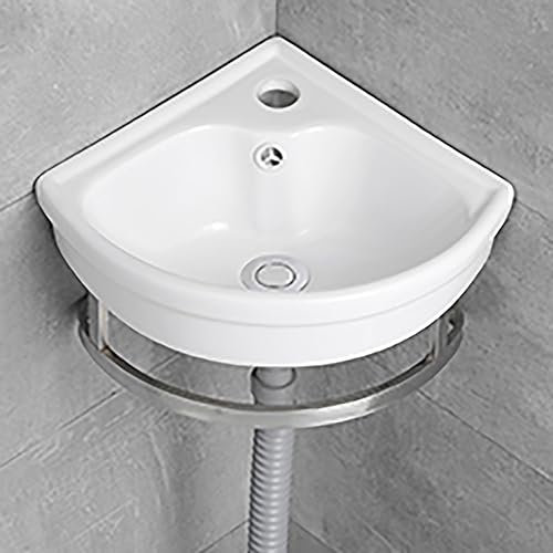 ZDMZR Lavabo Salle de Bain, Vasque d'angle Suspendu Vasque à Poser, Lave Main Gain de Place, Mini Lavabo en Céramique Blanche avec Trop-Plein (Size : A-Petit)