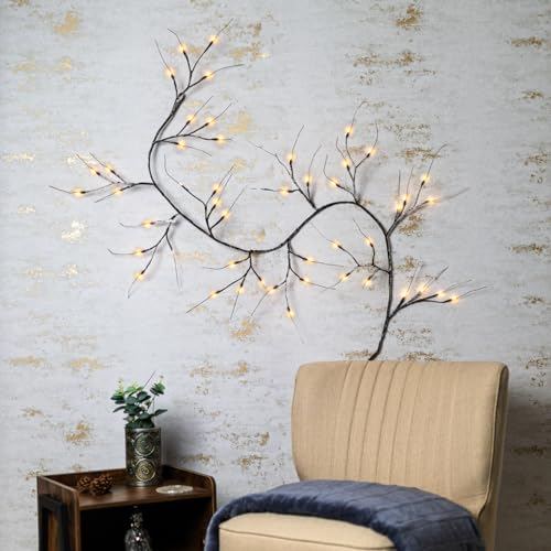 Marco Paul 6ft Pre-Lit Rustic Birch Twig Christmas Garland with 48 Warm White LED Lights - 180cm Battery Operated Indoor Garland for Mantel Table Wall & Stairs - Festive Holiday Christmas Decorations