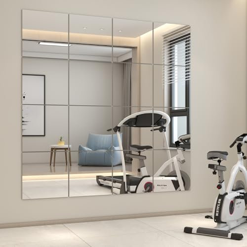 Vasemouh 16 Stück 30 x 30 cm Wandspiegel Fliesen - Einfache Installation, Rahmenloser Spiegel für Schlafzimmer Wohnzimmer Badezimmer und Heim-Fitnessstudio