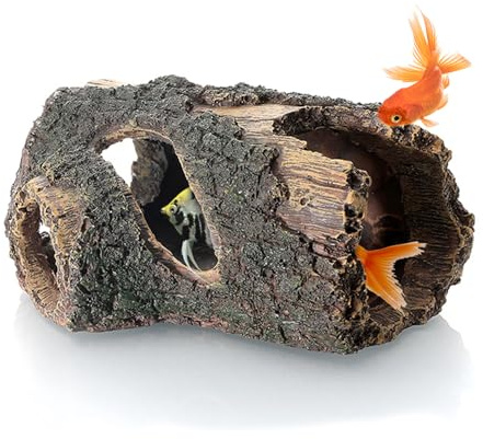 Vikrami lighting Aquarium Large Fighting Fish Wooden Resin Hollow Tree Trunk Decoration Artificial Wooden Fishs House Cave Woodens Small Fishs Hidden Landscape Crafts (L)