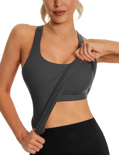 MathCat Seamless Workout Tank Top for Women with Built in Bra, Padded Racerback Ribbed Athletic Yoga Camisole