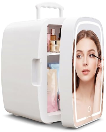 Upstreman Mini Kosmetik Kühlschrank 6L, Beauty Fridge für Make-up, Red bull Getränke, Fläschchen, Leise Tragbar Kühlschrank 3-Stufen LED Beleuchtung, für Schlafzimmer, Büro, Wohnheim, Weiß