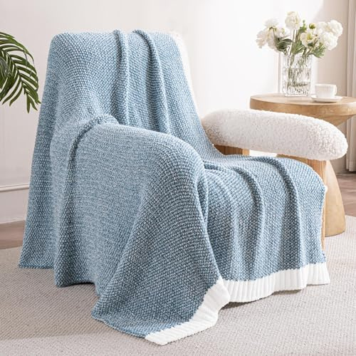 Exclusivo Mezcla Coperta Quadri, Morbida Coperta Lavorata a Maglia, Accogliente Coperta in Pile Quadri, Leggera e Soffice Coperta per Divano e Letto, 130x150 CM, Blu Grigio Pietra Melange