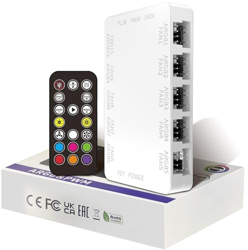 Oddtone Hub Ventole ARGB PWM Bianco 2-in-1, Controller 20 Porte per Build PC White (10x PWM e 10x ARGB), Base Magnetica, Alimentazione SATA, Sdoppiatore Interno Sincronizzato