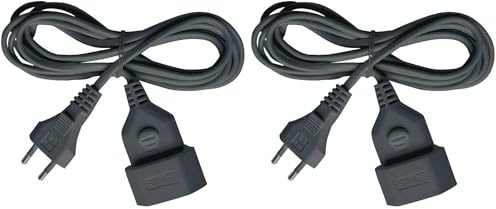 Brennenstuhl Kunststoff-Verlängerungskabel (Verlängerungskabel für den Innenbereich, 3m Kabel, mit Euro-Stecker und Kupplung) schwarz (Packung mit 2)