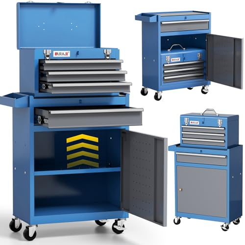 AIRAJ Tool Chest 4-Drawer | 40'' H Rolling Tool Chest with Wheels | Detachable Top Metal Tool Box | Garage Storage Cabinet for Warehouse,Repair Room | Sturdy and Durable | Blue