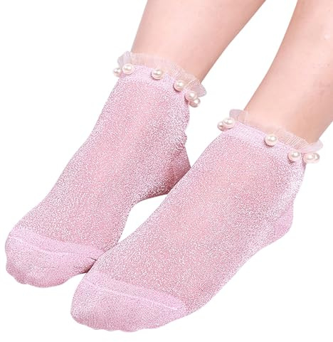 Generisk dam svart tunn elastisk nät transparent nätstrumpor strumpor slouch strumpa med pärlor flerfärgade tofflor unisex, ROSA, one size