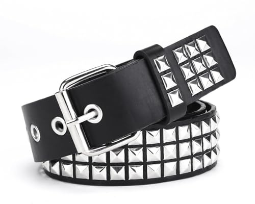 Bamyli Punk Studded Belt, Bullet Belt with Pyramid Rivets, Gothic Belts for Men&Wowen, Black PU Leather Belt with Metal Buckle for Jeans and Pants