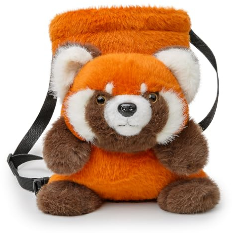 Red Panda Rock Climbing Chalk Bag Mate, Fun Plush Animal Chalk Pouch with Drawstring, Adjustable Waist Belt for Indoor Outdoor Bouldering Sport Climbing