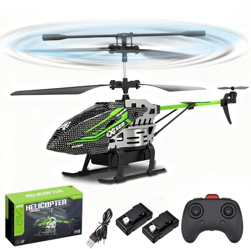 KUWUNG Ferngesteuert Hubschrauber, 2.4G RC Helikopter, 3,5 Kanäle, LED-Beleuchtung, Gyro-Stabilisierung, Höhenfixierung, Spielzeug für Kinder Jungen und Erwachsene (Grün)